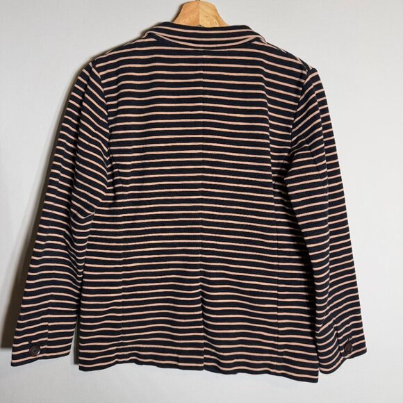 J. Crew Striped Cotton Sweatshirt Blazer Jacket Women's Medium Black Tan Preppy - Picture 11 of 15